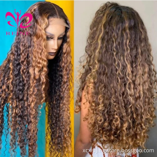 REINE  4/27 1B/27 Highlight Wig 4*4 Straight Lace Closure  Human Hair Wig Pre Plucked Ombre Piano Color